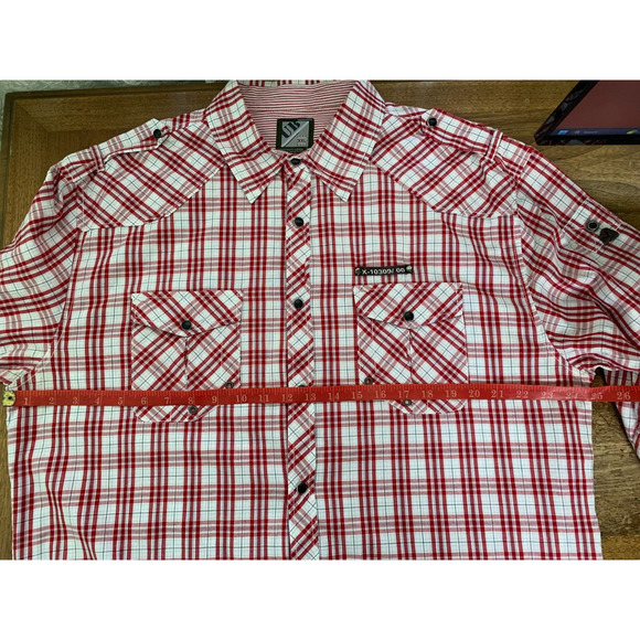 Urban Behavior Mens XXL Plaid Pearl Snap Slim Fit Long Sleeve Shirt Western - Picture 11 of 13